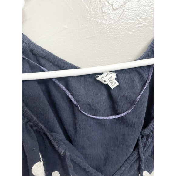 Crown Ivy Peasant Blouse 2X Blue Boxy Cotton Floral Embroidered Boho Resort Top - Picture 4 of 7